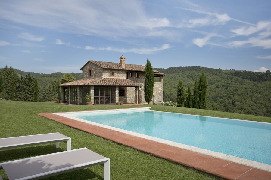 Vom Pool des Ferienhaus La Maccinaia aus genießen Sie einen Rundumblick in die schöne Landschaft